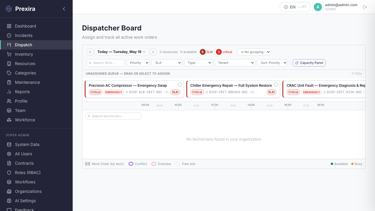 Prexira Dispatcher Board
