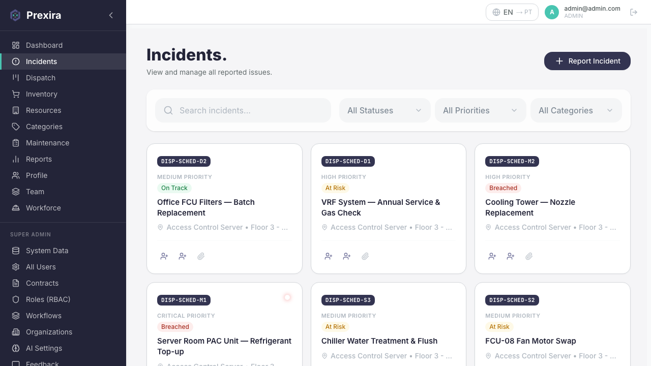 Prexira Incidents List