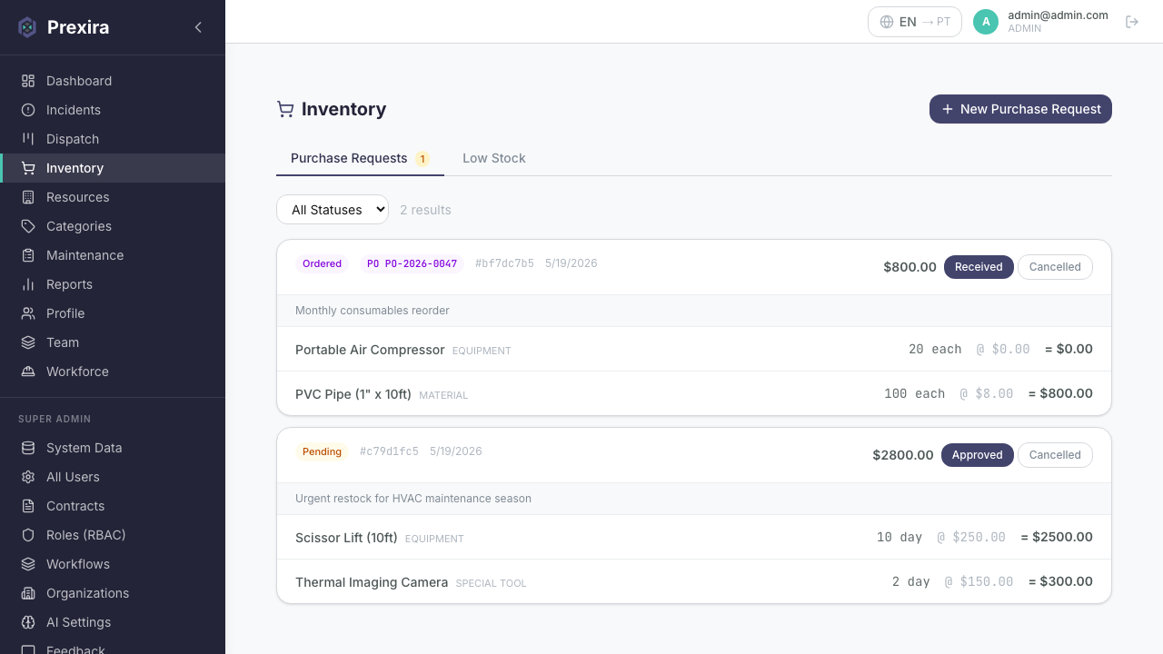Prexira Purchase Requests