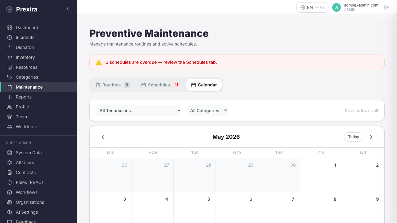 Prexira PM Calendar
